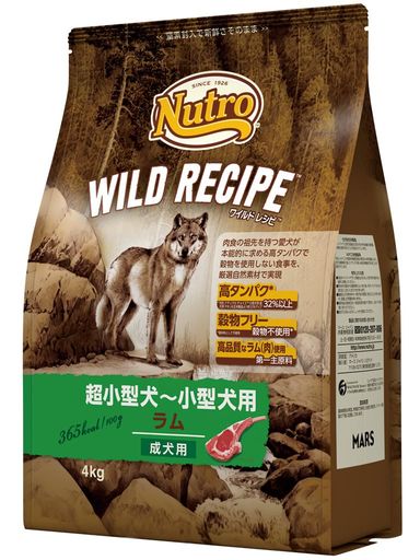 Nutro ワイルドレシピ 超小型犬~小型犬用 グレインフリー 成犬用 ラム 4kg ドライフード 総合栄養食 ドッグフード 犬 穀物フリー 香料・着色料 無添加 消化吸収の健康維持 ニュートロ
