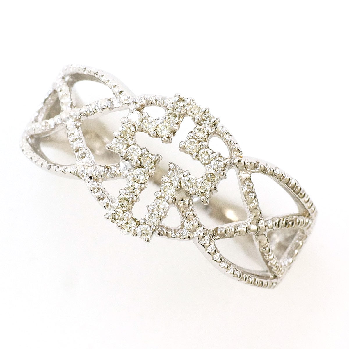K18 18金 WG ホワイトゴールド リング・指輪 12号 ダイヤモンド 0.10 ct 総重量約2.7g 中古