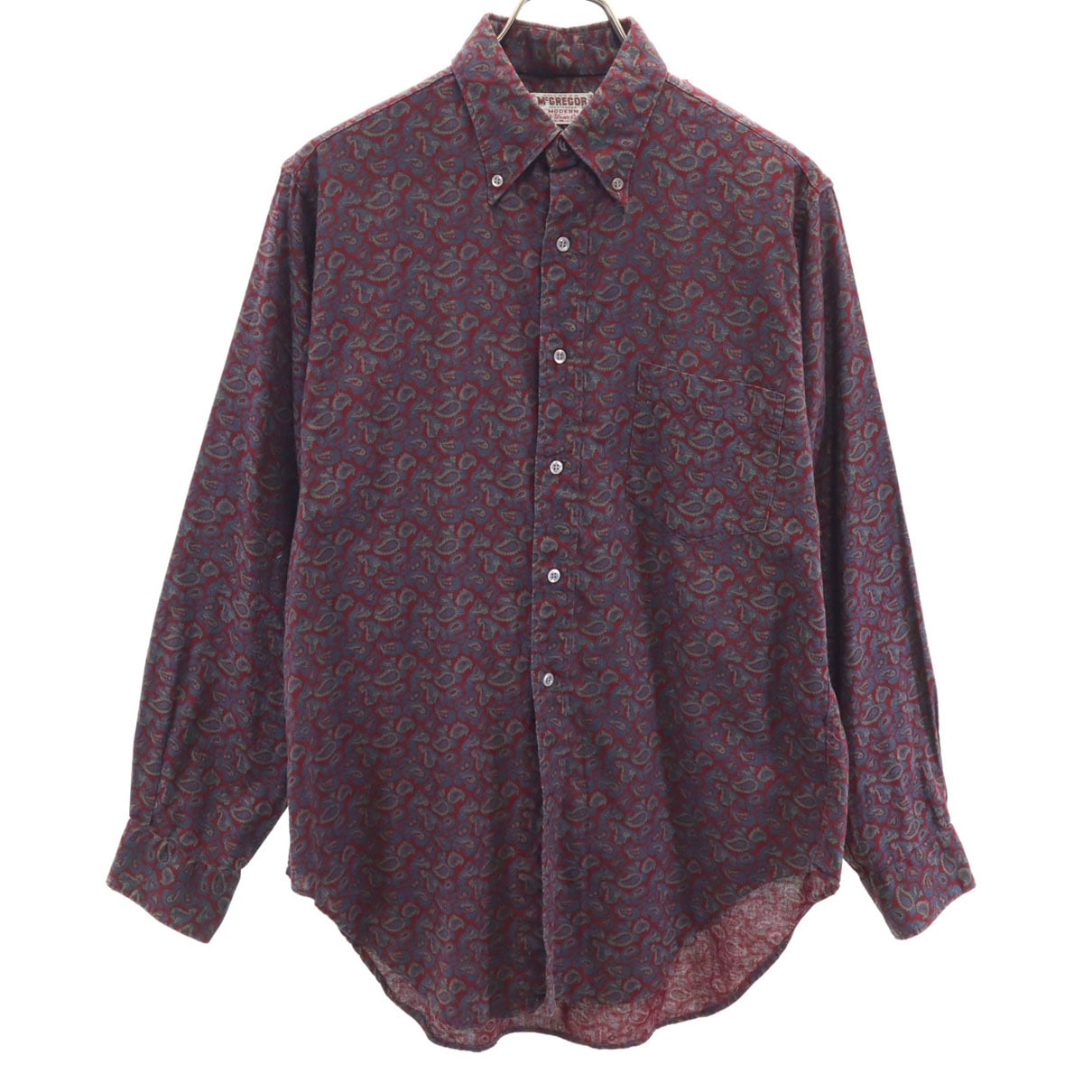 60s ヴィンテージ USA製 ペイズリー柄 長袖 ボタンダウンシャツ M バーガンディ メンズ 古着