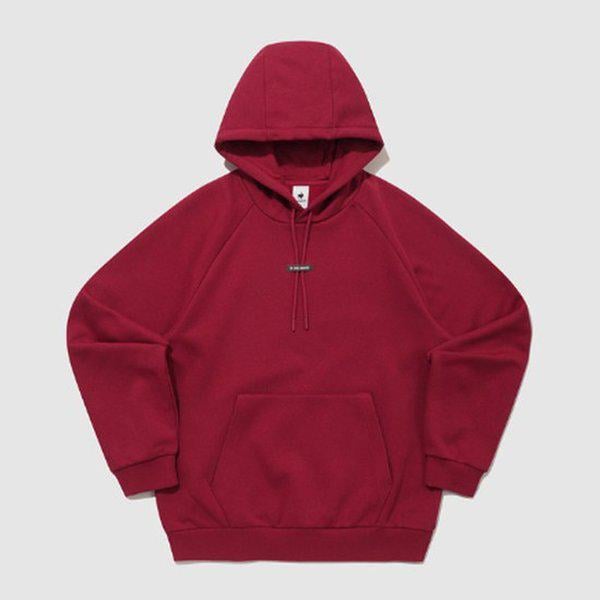 ユニ エッセンシャル ルーズ 起毛 フード付きTシャツ ディープ レッド QQ423LHDO2-DRD