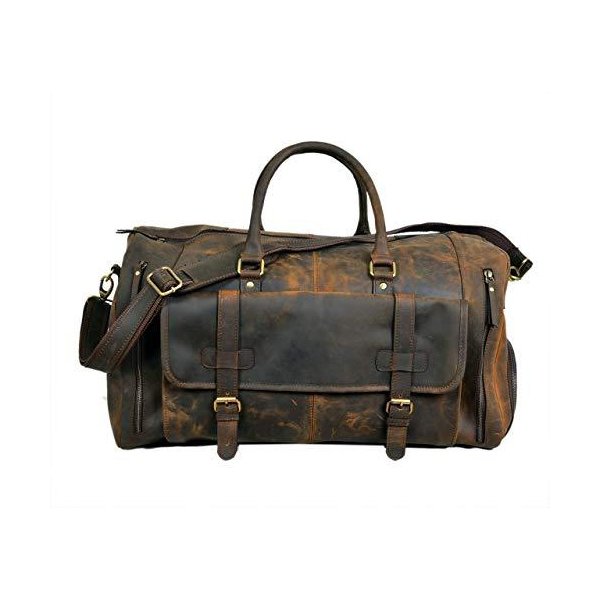 24 Inch Genuine Leather Duffel Travel Overnight Weekend Leather Bag Sports Gym Duffel for Men 並行