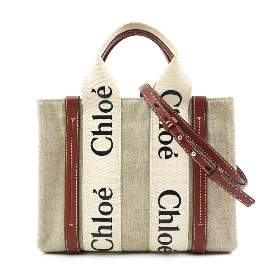 クロエ Chloe ハンドバッグ ショルダーバッグ WOODY スモール キャンバス/レザー ベージュ×ブラウン レディース h31004g
