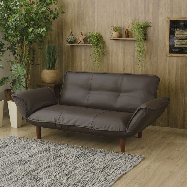 日本製 リクライニングソファー/ローソファー 2人掛け PVC生地 ブラウン 脚部：ブラウン 幅131cm 肘付き 脚付き 20,914円