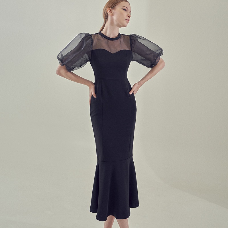 バルーンスリーブマーメイドワンピ―ス ワンピース 結婚式 ワンピ 二次会 入学式 入園式 卒業式 大人 上品 OL パーティードレス ドレス フォーマル