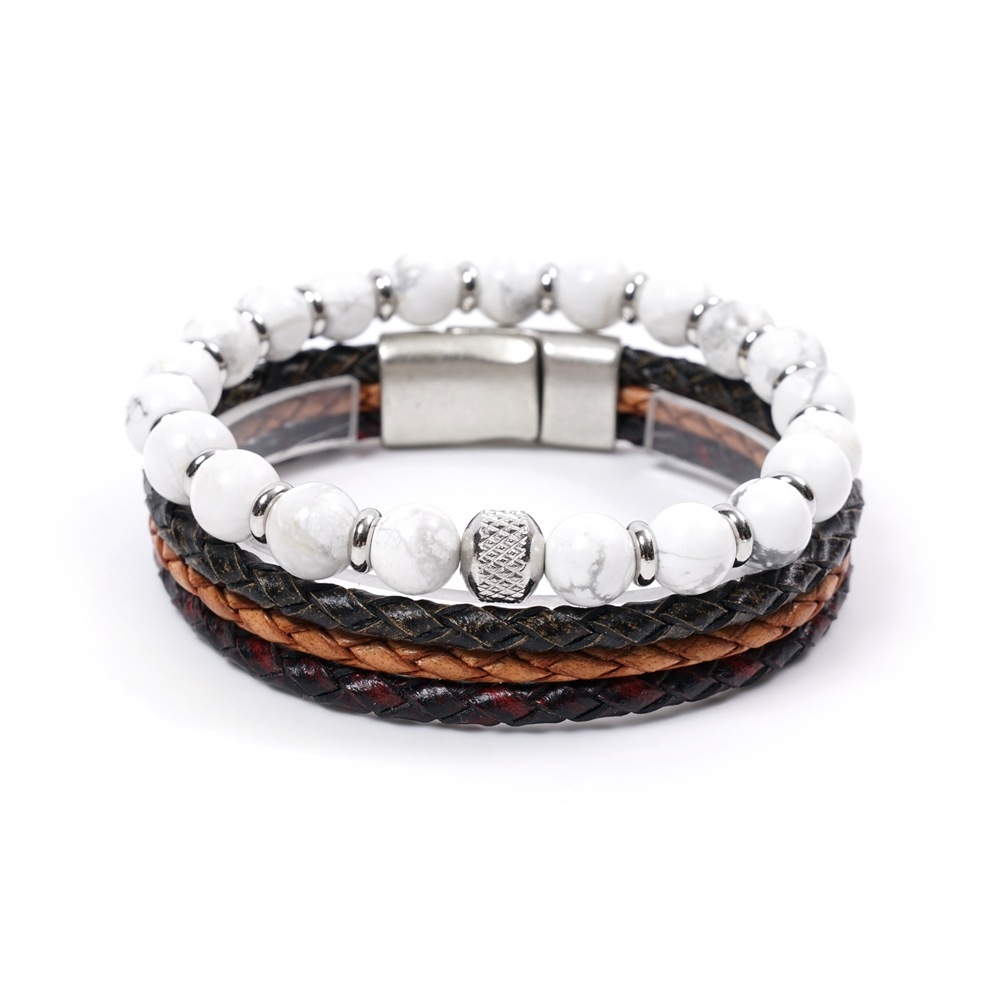 JBANS クラシックトリプルプライン 153 BR サージカルスチールメタルミックス 629 ジェムストーンブレスレットセット (C2101-SE179_WT)