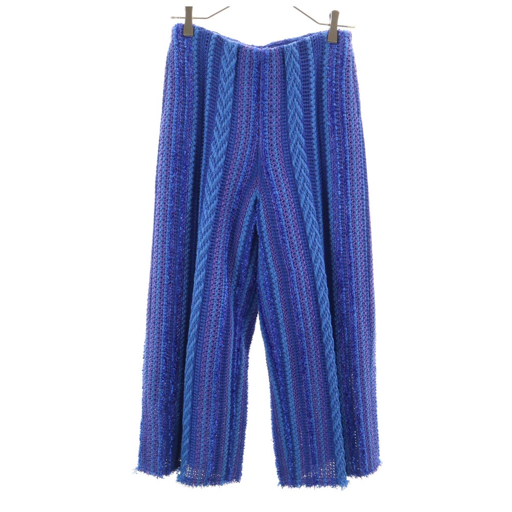 日本製 サマー ソリッド ツイード クロップドパンツ M ブルー レディース