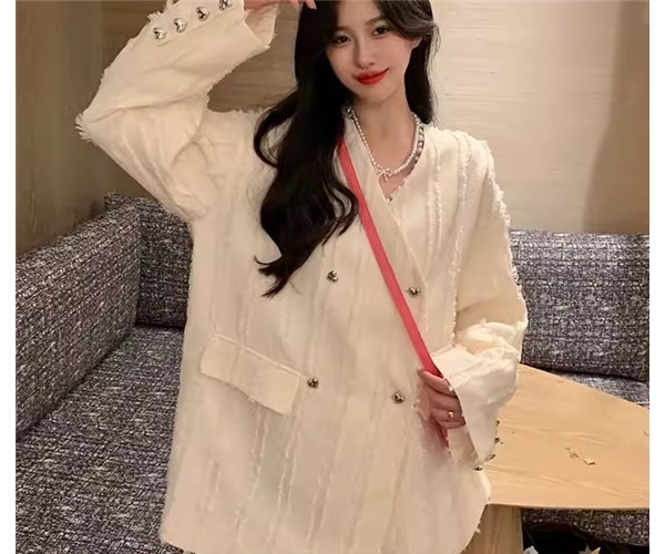 レディース ジャケット アウター 上着 ミドル丈 長袖 Vネック 襟なし ノーカラー ポケット ボタン フリンジ 大人可愛い きれいめ カジュアル 上品 おしゃれ かっこいい レトロ こなれ感 ルーズ