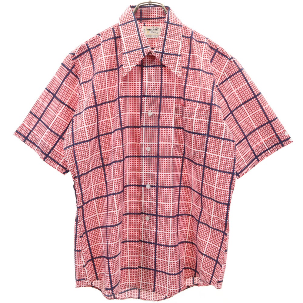 Jonathan Hill Design 70s ヴィンテージ チェック柄 半袖 シャツ L16-161/2 赤系 メンズ