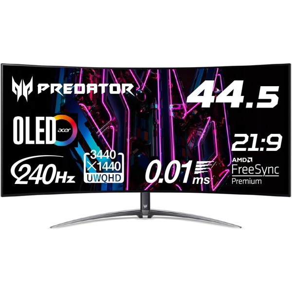 X45bmiiphuzx Predator 有機ELディスプレイ(44.5型/34401440UWQHD/HDMIDisplayPortUSB3.2 Type-C/ブラック/スピーカー搭載/O