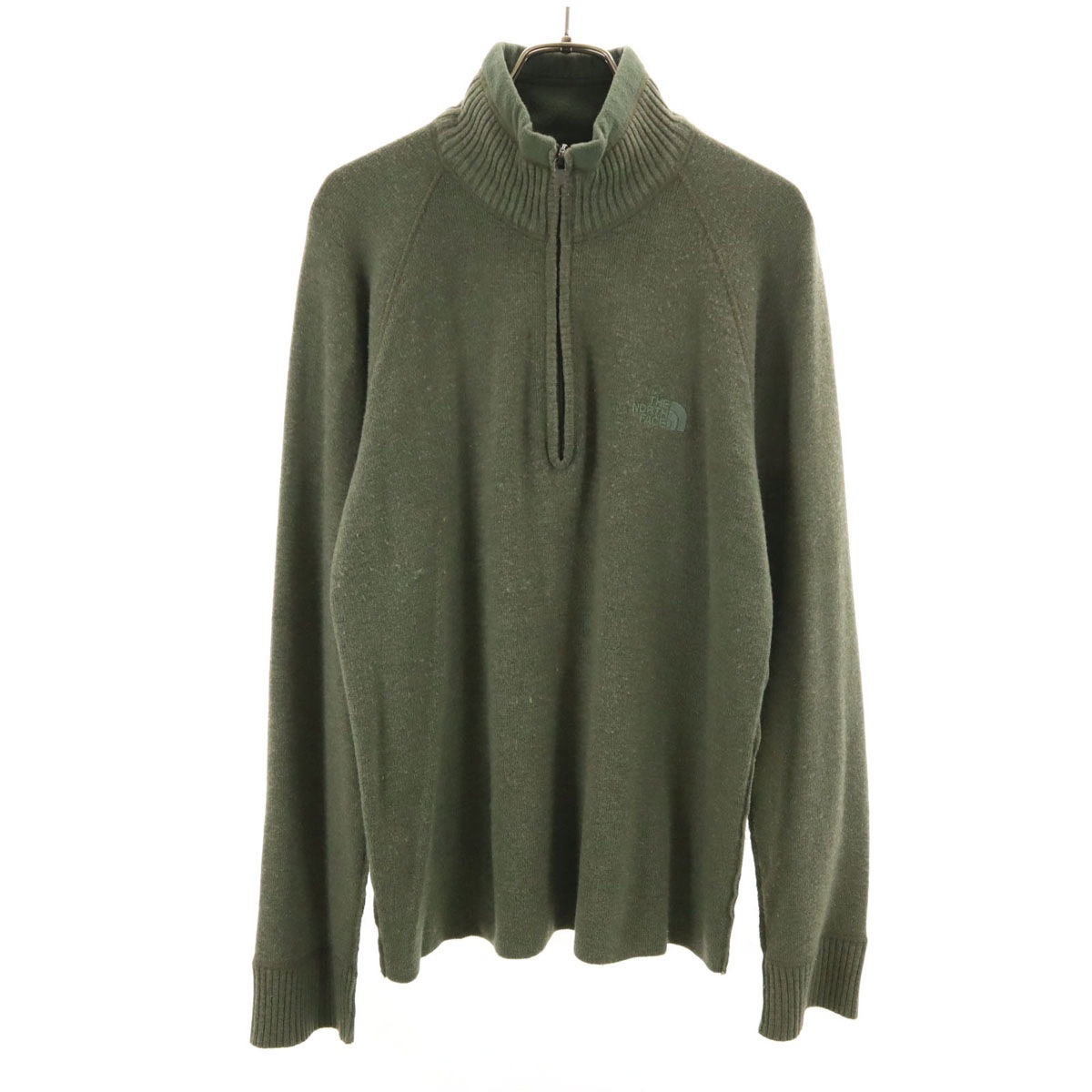 ウールブレンド 長袖 ハーフジップ セーター S カーキ AP3E アウトドア ニット メンズ 古着