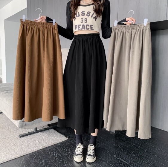 スカート レディース フレア ひざ下 ミモレ ミディアム フレア Aライン 楽ちん 体型カバー 華奢見え 普段使い 日常使い デイリー 無地 色展開 カラバリあり ブラック グレー 茶色 サイズ豊富