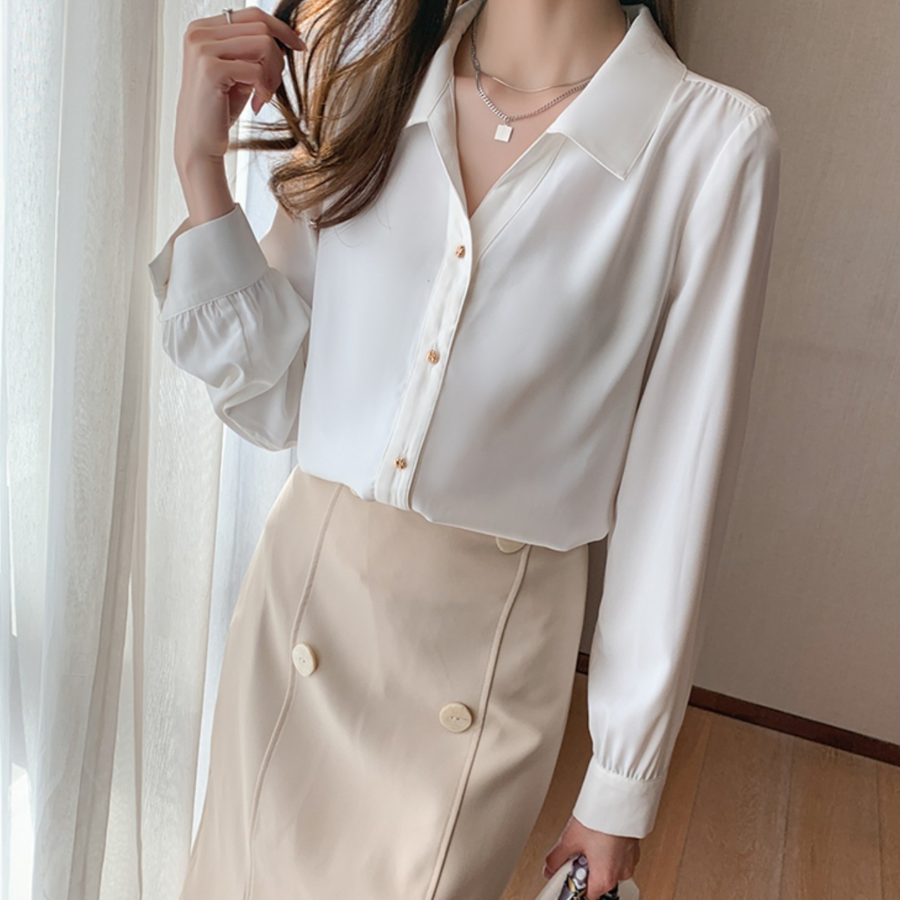 トップス シャツ レディース カーディガン シフォンシャツ ボタン 長袖 ストレート 袖あり 襟あり シンプル セクシー かわいい 大人可愛い きれいめ 大人 おしゃれ お洒落 大人女子 こなれ感 5,135円