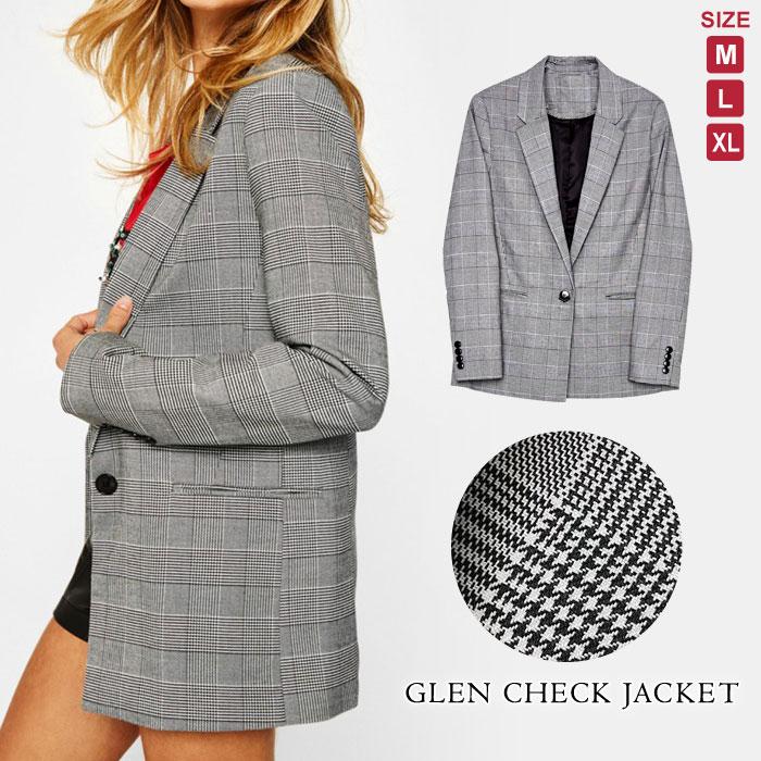 ジャケット レディース 春 冬 春冬 チェック柄 長袖 無地 アウター グレンチェック テーラードジャケット フォーマル 学校行事 きれいめ オフィス 送料無料