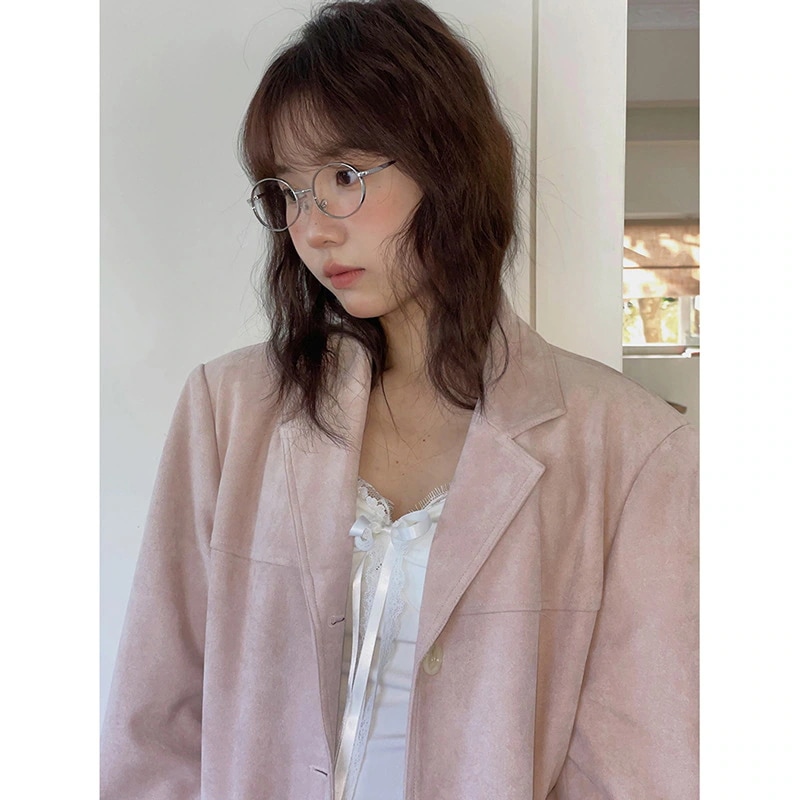 韓国系2025秋上新通勤スエードスーツコート着新しいスーツ着