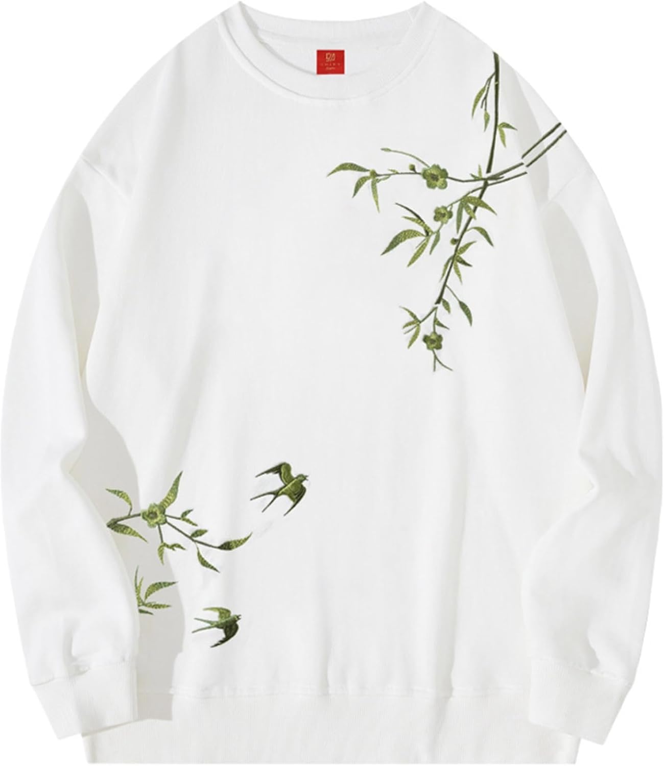 竹刺繍 長袖パーカー コットン100% フルオーバー メンズ おおきいサイズ プリント 丸首 秋 吸汗 軽量 カッコイイ トップス スポーツウェア 中華風 デイリー ユニセックス 学生 若者 レジャー