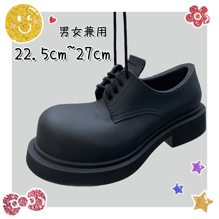 早い者勝ち 厚底 レースアップ 無地 小さめの革靴 ラウンドトゥ 26.5cm 太いヒール 単靴 カップル靴 男女兼用 23cm ブーツ