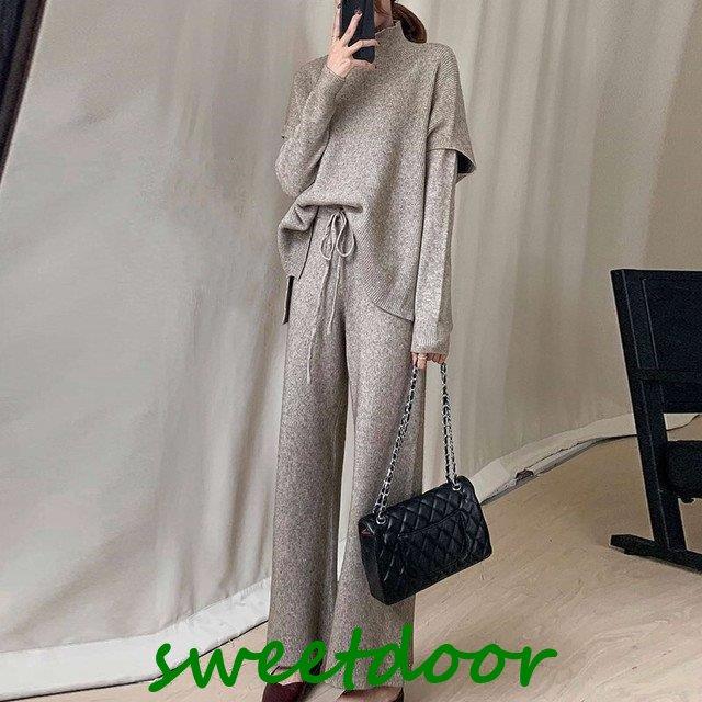 セットアップ スリーピース レディース 秋 冬 コンサバ 3点セット ツーピース ニット 無地 ゆったり オーバーサイズ シンプル 上品 きれいめ 20代 30代 40代 7,418円