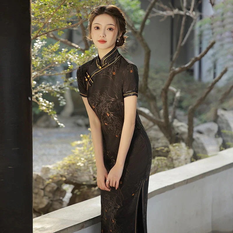 古い上海チャイナドレスレトロロング2025改良版女性のための夏日常エレガントドレス