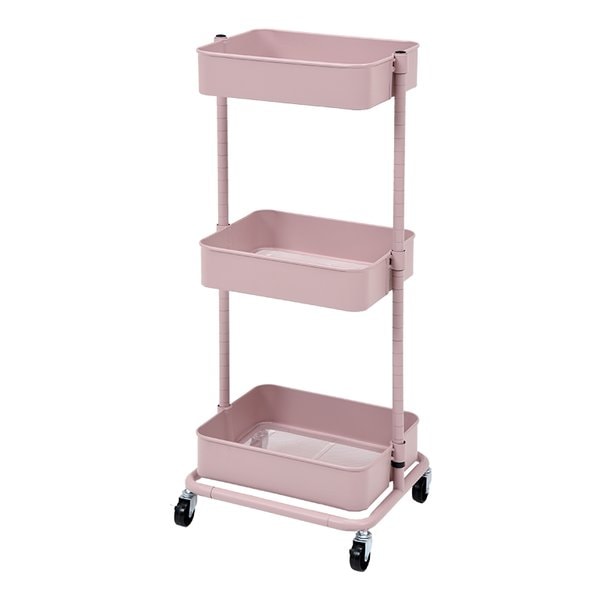 トローリーワゴン ピンク 幅42cm キャスター付き 3段 KR-3366PI