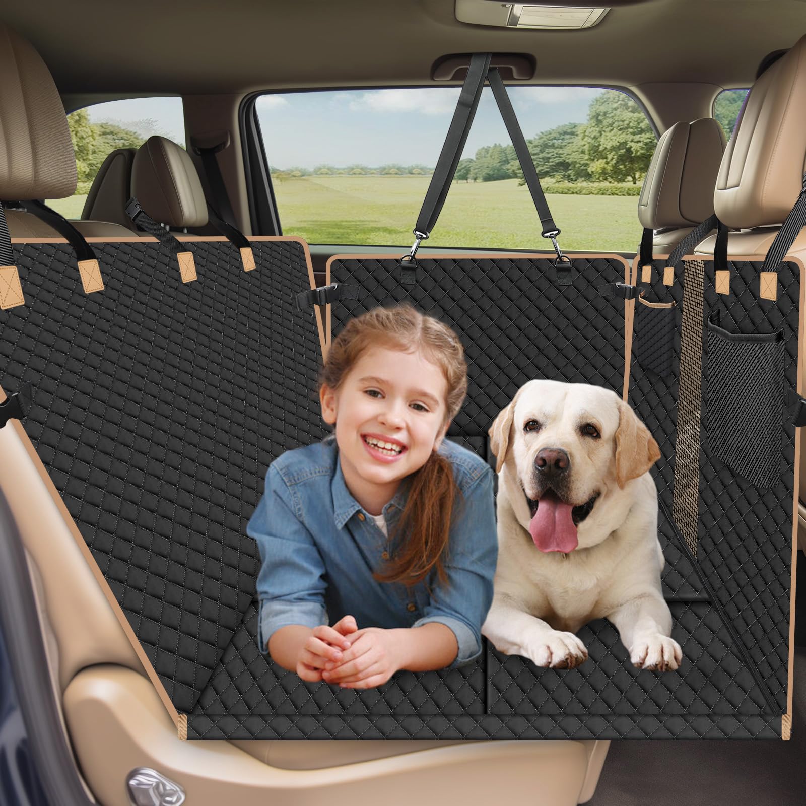 Reiseresa ペットドライブシート 安定快適 全車種 犬 車 シート 防水 傷つきにくい 犬用カーシート 取付簡単 安全ベルト付き 可視メッシュ窓 車ペットシート お手入れやすい