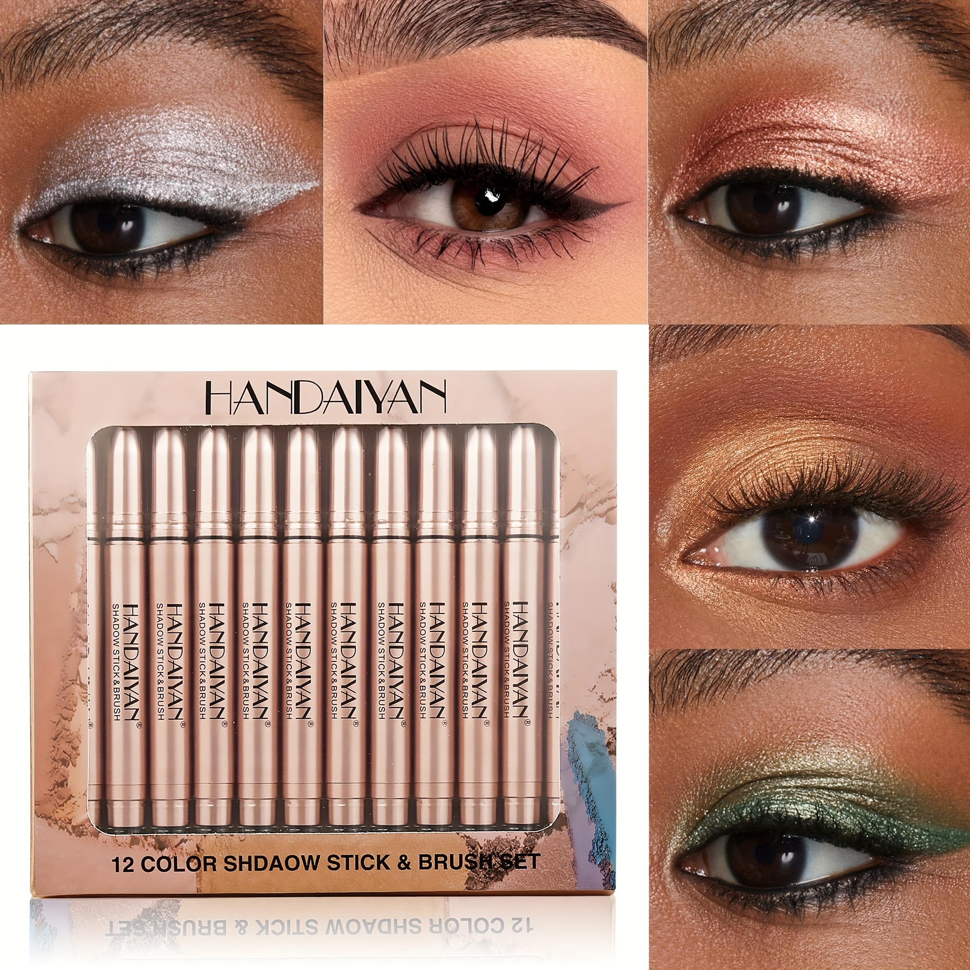 12色のパールダブルヘッドのアイシャドウスティックアイシャドウスティック+スポンジヘッドのセット
