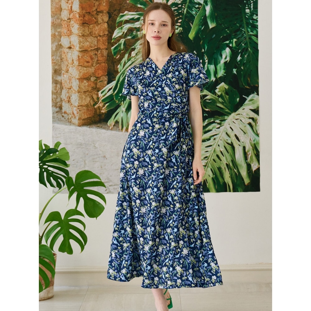 Bonidee メッシュクールラップドレスフォレストネイビー