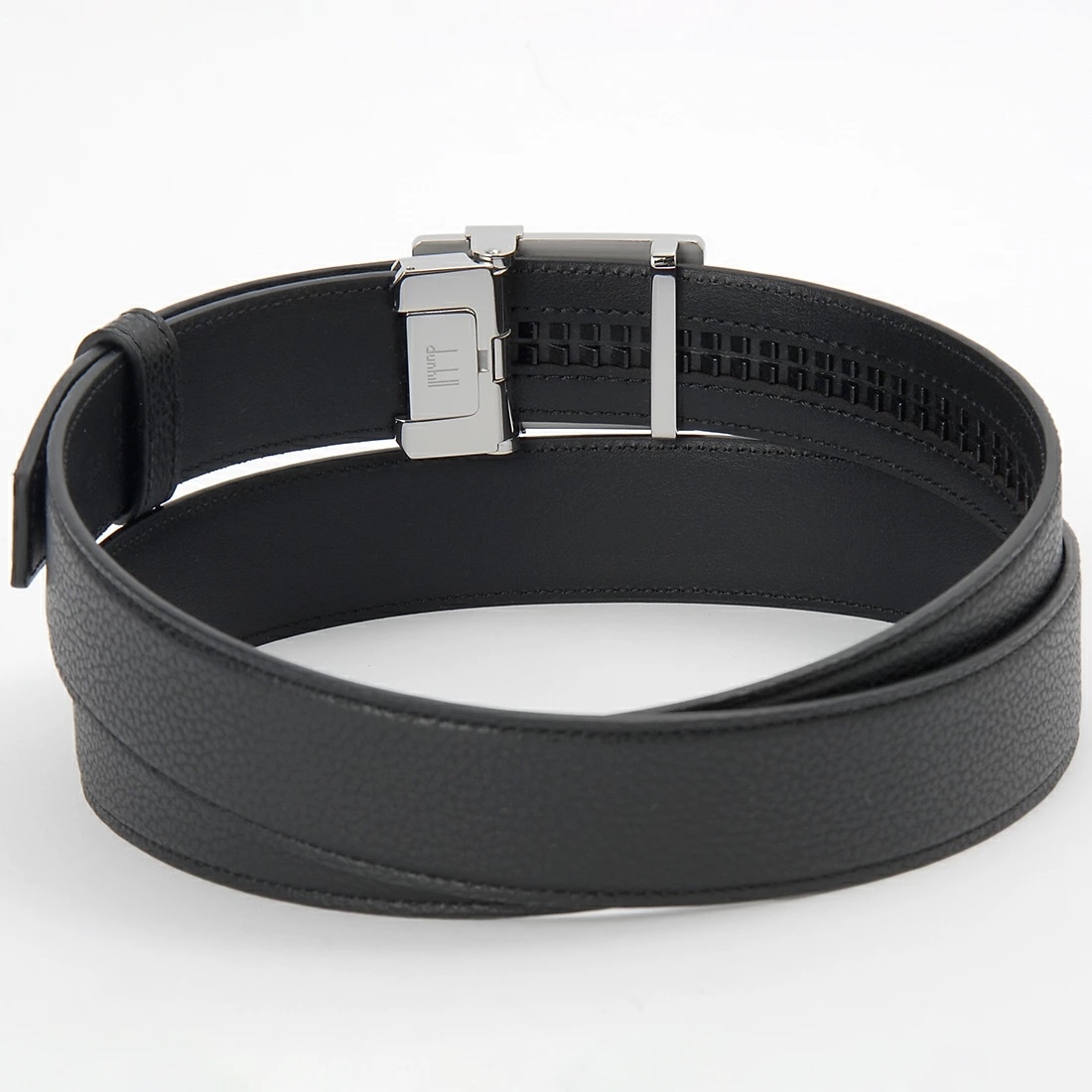 dunhill 23R4A11GB001 ダンヒル オートマティック バックル ベルト スライドアジャスター イタリア製 グレインレザー ～117cm対応 カット可能 ブラック×シルバー