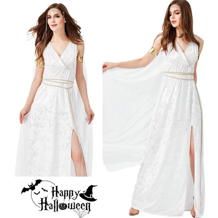 【新発売&・激安販売】コスチューム 衣装 世ヨーロッパ貴族 ワンピース ギリシャ神話 ハロウィン衣装 スリット ４点セット 頭飾り 女王様 仮装 悪魔