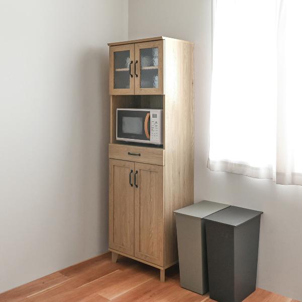 ラック 食器棚 キッチン収納 おしゃれ カップボード ナチュラルモダン ガラス 扉付き 棚 引き出し 木目 キャビネット 幅60cm