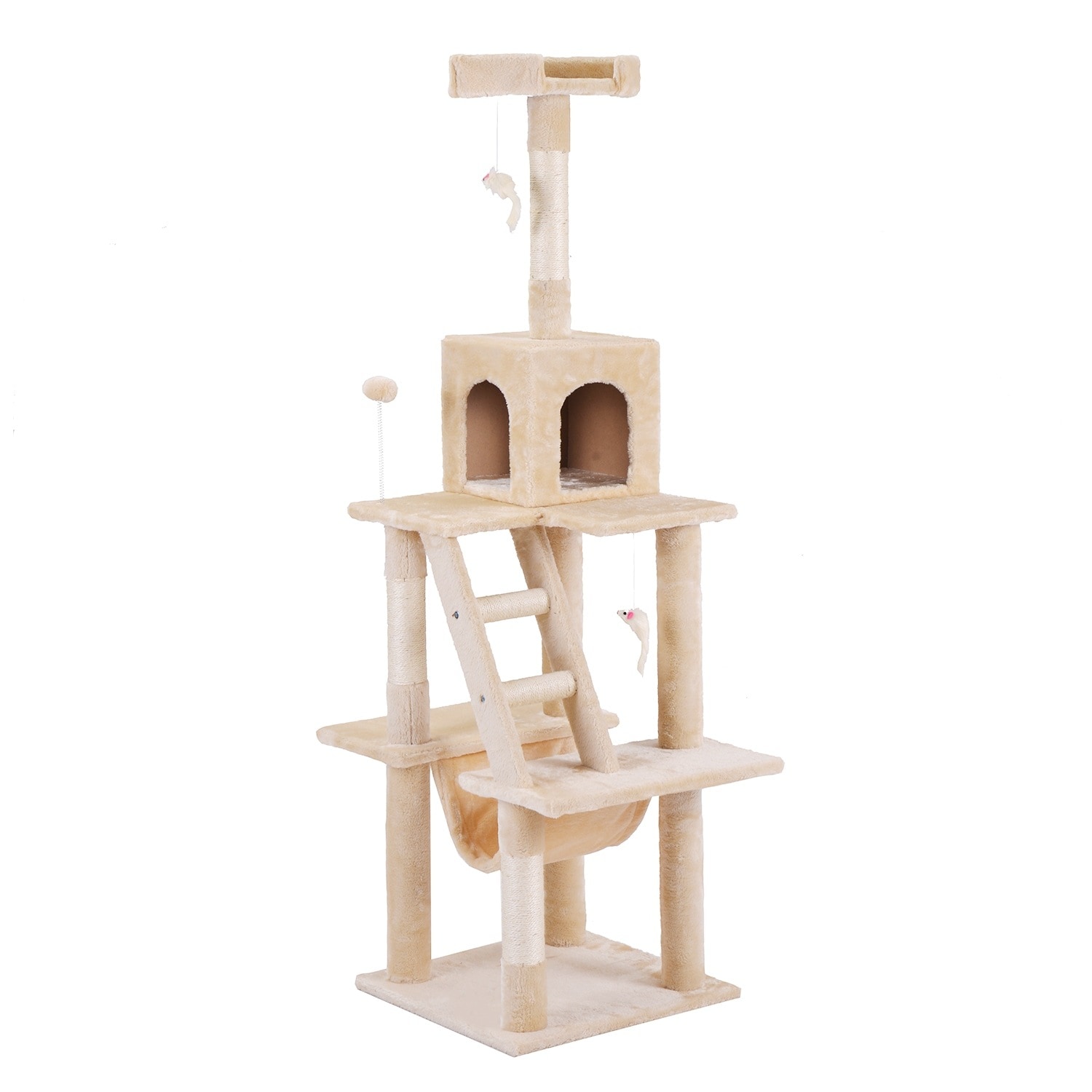 1525【元SKU:TX038362】キャットタワー　据え置き　麻紐全高155cm【ベージュ】