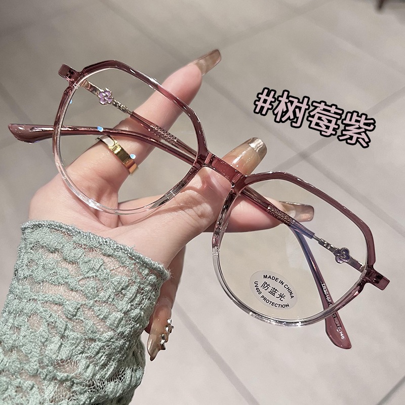 女性用超軽量無地抗青色光近視メガネフレームハイエンドスタイル処方オンラインフラットメガネを装備可能