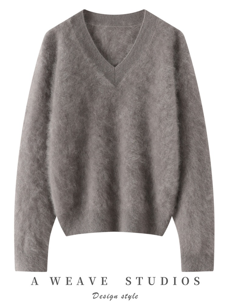 2024秋冬モデル100％ピュアカシミヤセーター女性ロングベルベットプルオーバーファッションジャンパーVネックシームレスルーズニットセーター