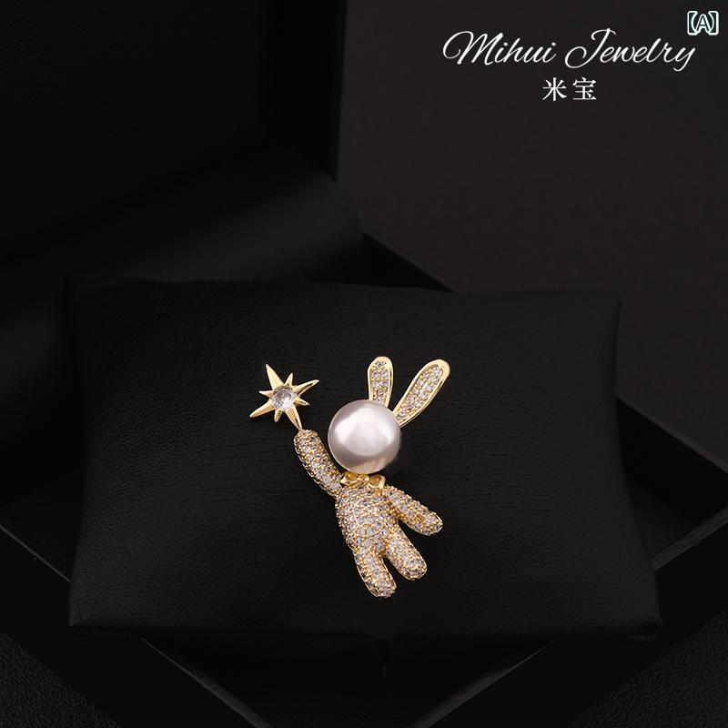 ブローチ レディース おしゃれ 大人かわいい スター キャッチ ウサギ ピン 女性 干支 動物 ブローチ アクセサリー マッチング 服 ジュエリー 新年 ギフト