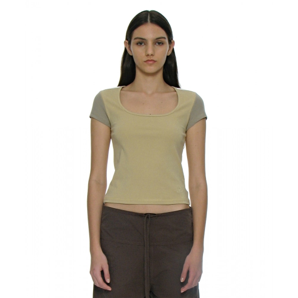 PARTIMENTO 女性用カットアウトスクープネックショートスリーブ Tシャツ_レモン