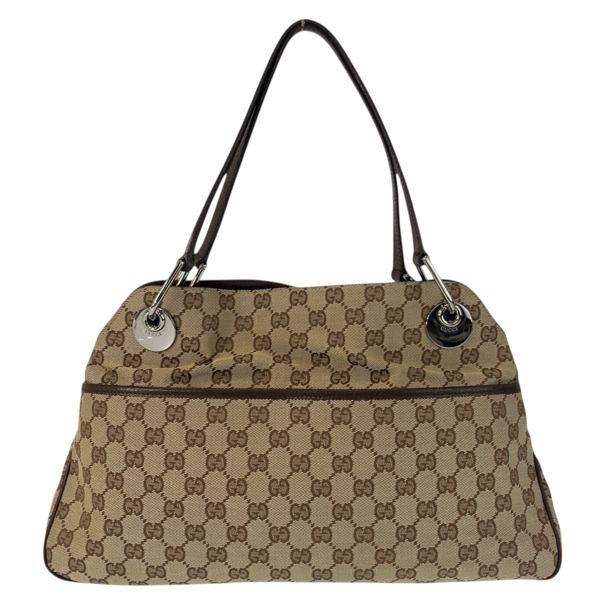 美品 ベージュ ブラウン シルバー金具 GGキャンバス/レザー 121023 ショルダーバッグ トートバッグ レディース 601390
