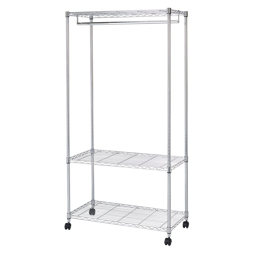 ドウシシャ ルミナス互換 メタルルミナスラック 幅90 3段 ワードローブ ハンガーラック 幅90×奥行46×高さ179.5cm 全体耐荷重240kg 頑丈 キャスター付き 防錆加工 ポール径25mm