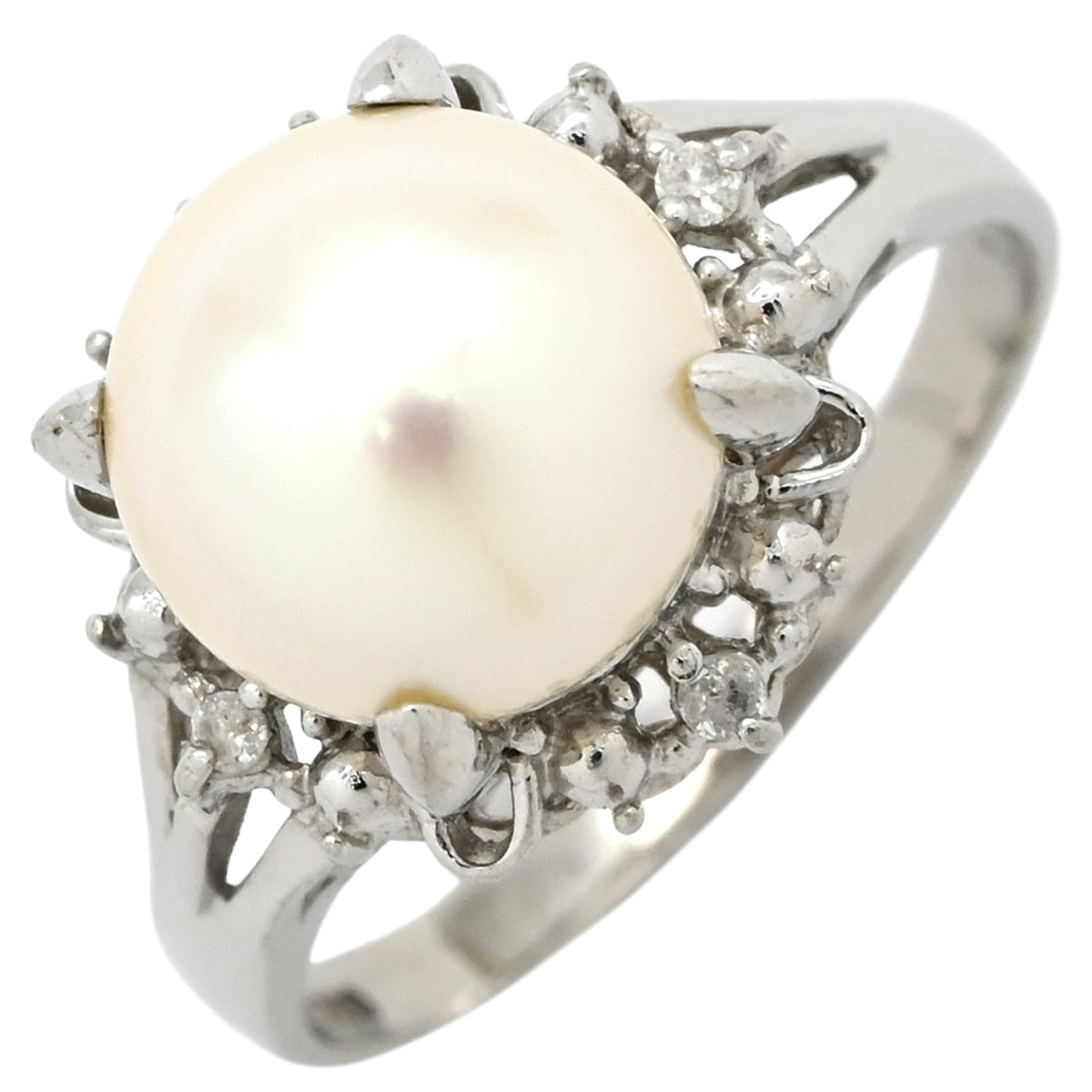 リング 指輪 アコヤパール ダイヤリング Pt900 パール ダイヤモンド プラチナシルバー 1粒 1P 14号【中古】
