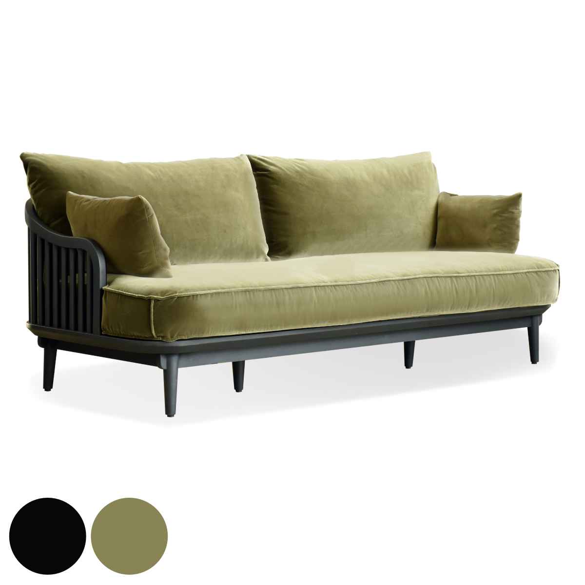 ソファ 3人掛け ワイドタイプ ファブリック張地 幅200cm ソファー ベロア 三人掛け 3P 完成品 フェザー 羽毛 スタイリッシュ 高級感 ホテルライク 海外インテリア 開梱設置