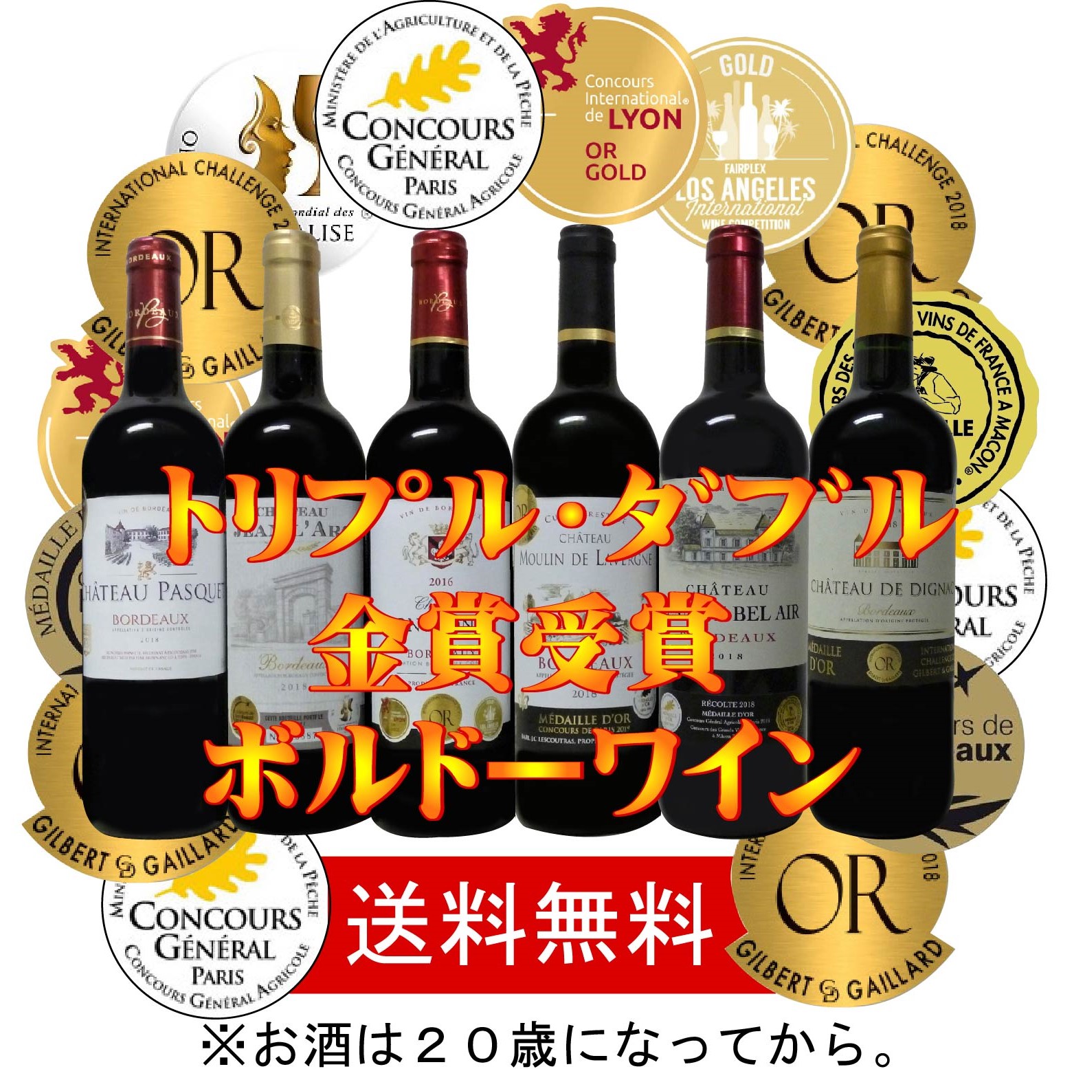 赤ワインセット ALLダブル金賞受賞 赤ワイン6本セット フランス ボルドー産 ソムリエ厳選 750