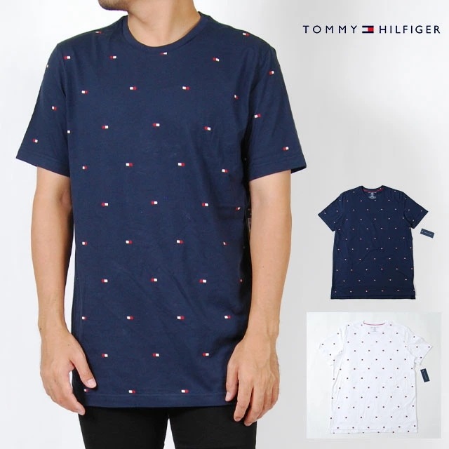トミーヒルフィガー Tシャツ メンズ 半袖 S M L XLサイズ 総柄 ネイビー ホワイト レディ