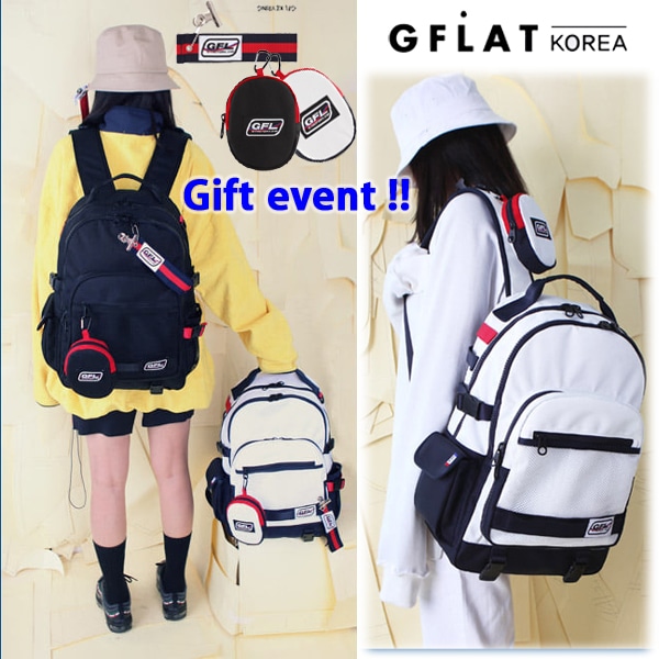 GFLAT 新学期イベント=ポーチ+ロゴキーリングプレゼント学生女性生活用バックパック/ポケットが多く歌声非最高/リラックスして実用性のあるバッグ／韓国ファッション