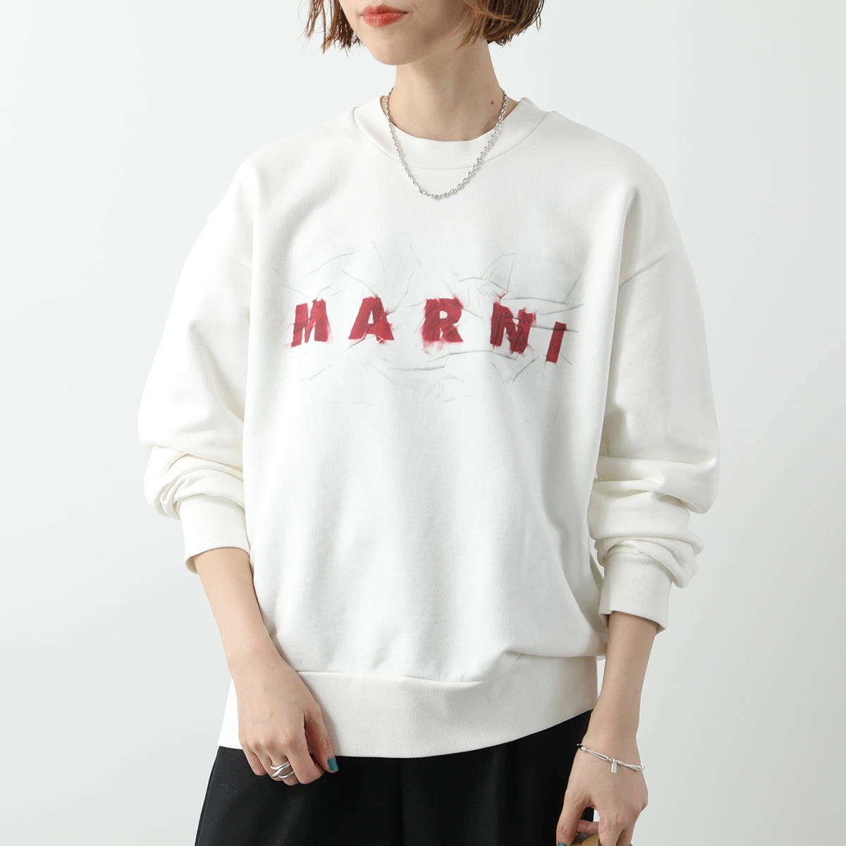 MARNI マルニ トレーナー FUMU0074PP USCW96 レディース スウェットシャツ ロゴプリント クルーネック 長袖 コットン LOW02