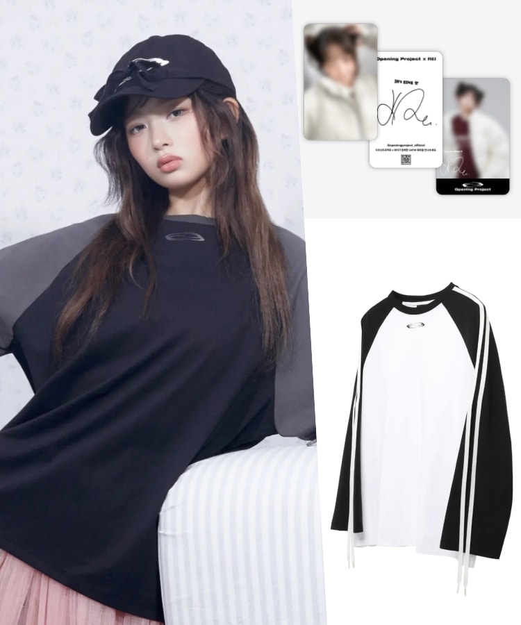 IVE REI フォトカード贈呈 W Ribbon Tape Raglan Sleeves T Shirt