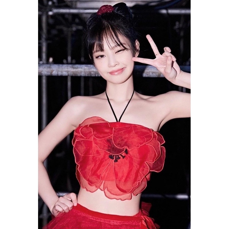 bp ジェニー ホルターネック レッド フラワー ベスト ダンス パフォーマンス コスチューム メッシュ チューブ トップ