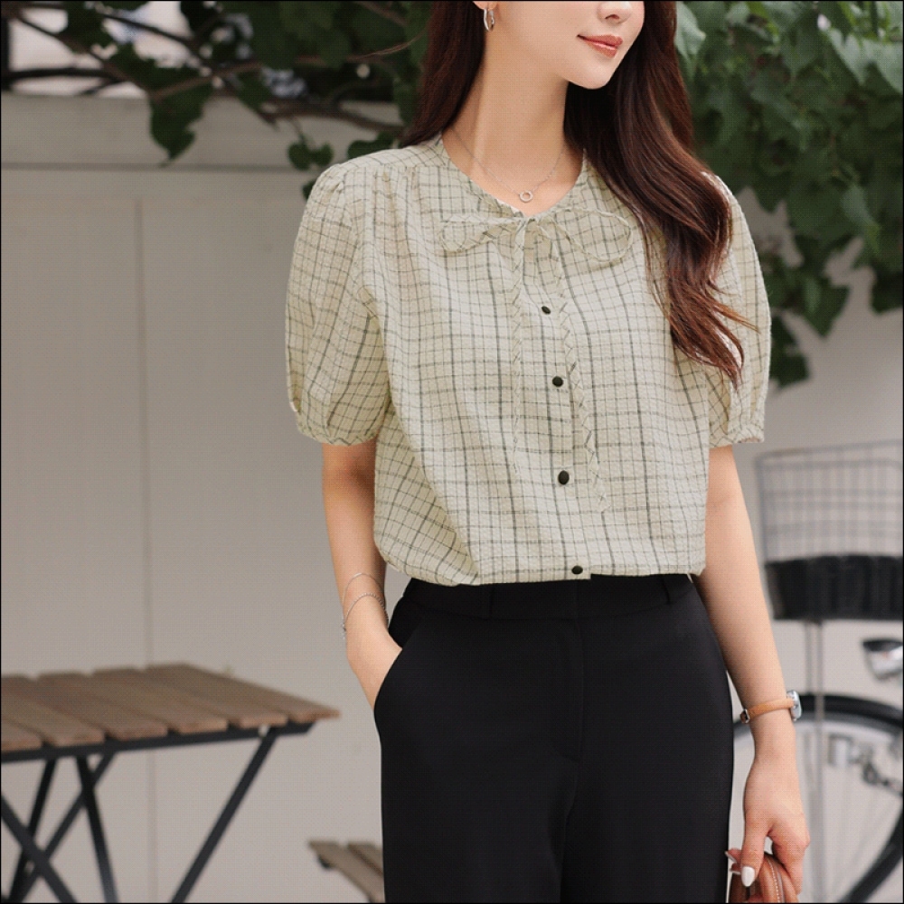 クリック＆ファニーショールナイスリボンチェックブラウス