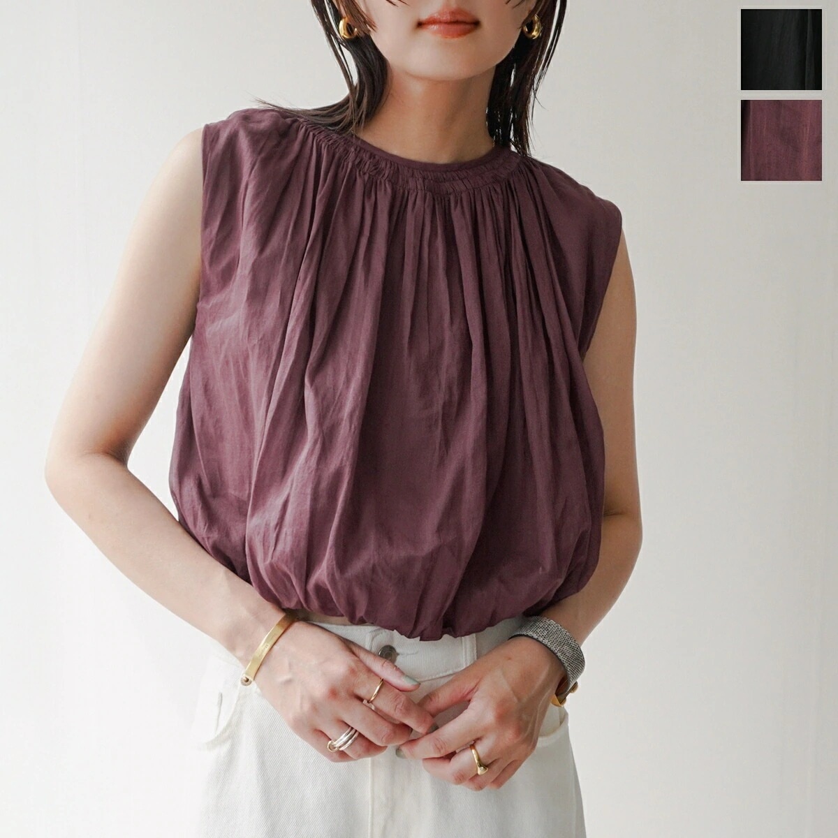 MARILYN MOON マリリンムーン ブラウス 4252-150 レディース シアー コットン バルーン 2way ノースリーブ カラー2色 【mega】