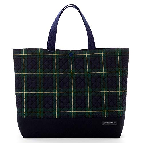 レッスンバッグ 男の子 マチ付き キルティング 手提げバッグ 絵本袋 トートバッグ タータンチェック・ダークグリーン N7807400