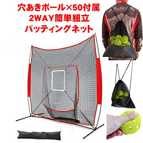 質感改良！野球 ネット バッティングネット 穴あきボール50個 2点セット 集球ネット ピッチングネット 子供 大人 ジュニア 少年野球 キッズ 折りたたみ ソフトボール