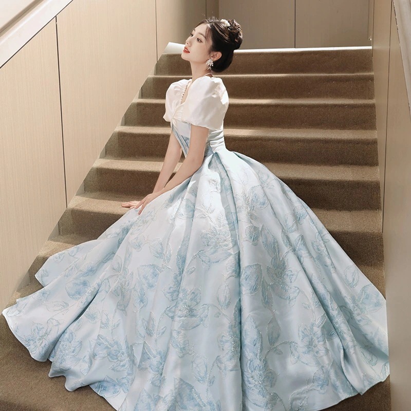 追加 フレンチ ブルーイブニングドレス パーティードレス 宴会 贅沢 パーティー 司会者 誕生日大人 ワンピース