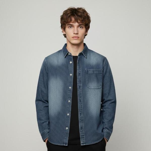 HC04 デニム ストライプ シャツ デニム ストライプ シャツ_ダスティブルー 10540-020-82 (S42056926)